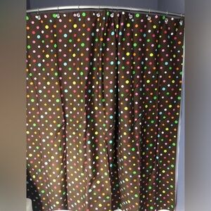 Brown and polkadot fabric shower curtain